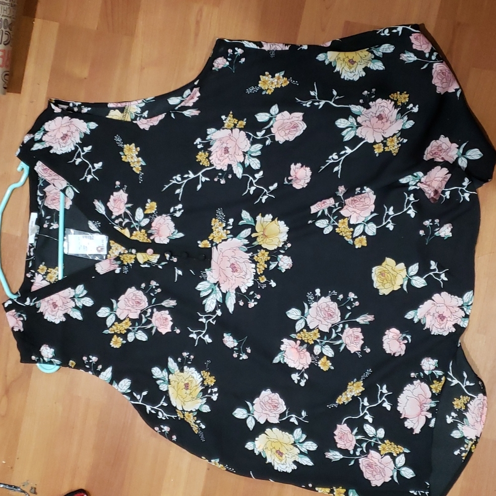 Maurices Black Blouse with Pink and Yellow Floral